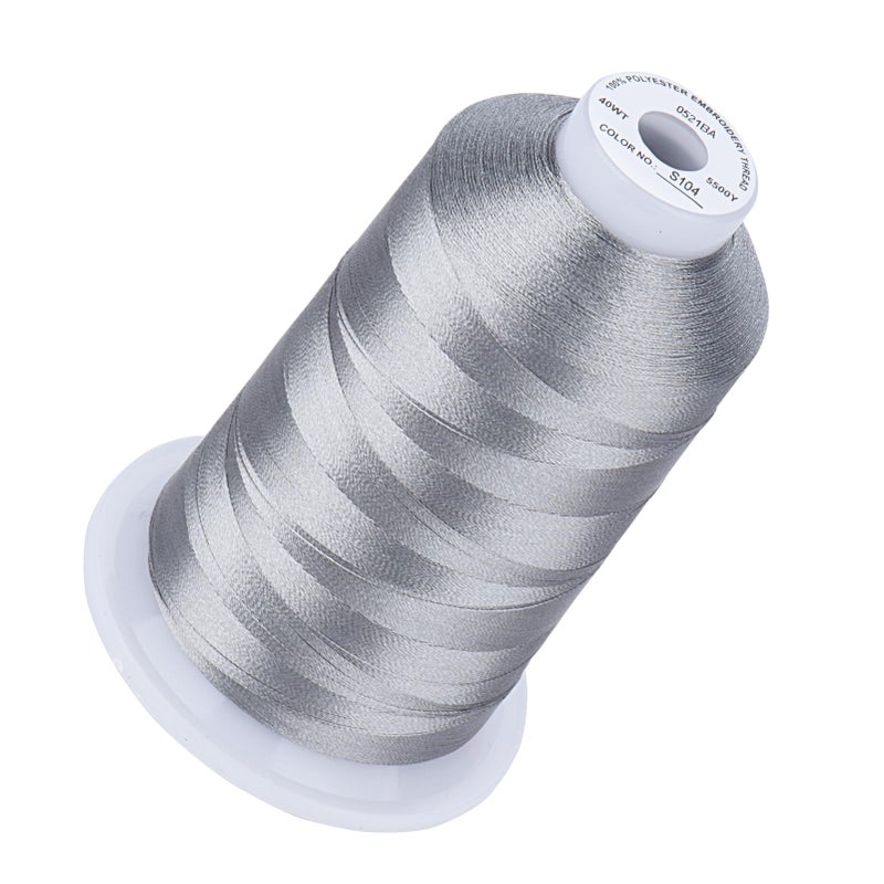 Simthread 5500Yds Embroidery Thread, 5000M High-Yardage 40WT 100% Polyester Thread - 170+ Vivid Colors, High-Speed Rated - Compatible with Brother, Singer, Janome & More - Weathered Gray S104 - Image 1